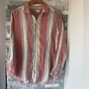 Men's CRIPPEN Long Sleeve Button Down Striped Linen Short-XS